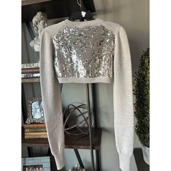 VAQUERA Cropped Knit Sequin Back Cardigan Grey Womens Size XS - Picture 10 of 12